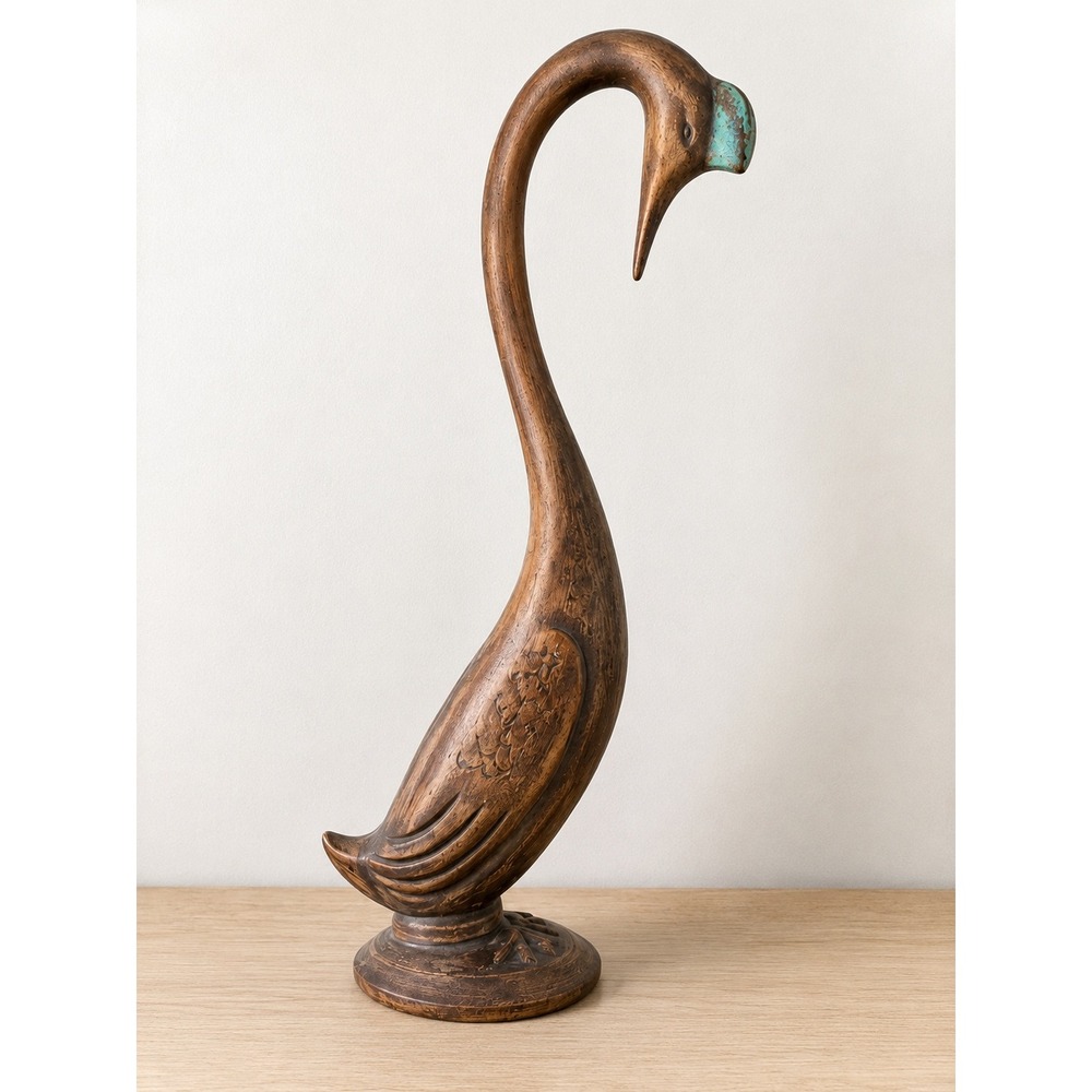 Vtg 17" MCM Stylized Swan Bird Sculpture Faux Wood Ceramic Tropical Coastal L207